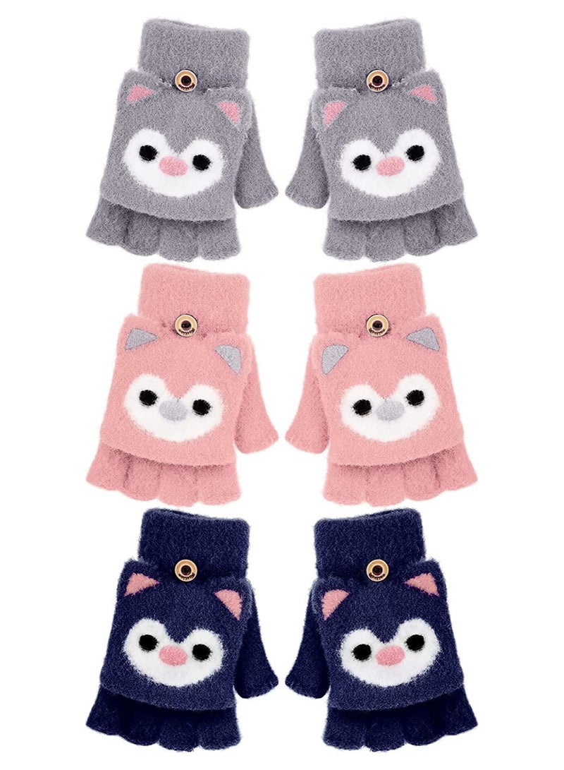 SYOSI 3 Pairs Kids Fingerless Gloves Convertible Flip Top Gloves Winter Warm Knit Half Finger Mitten for Kids Boy Girls 5 10 Years - Image 1