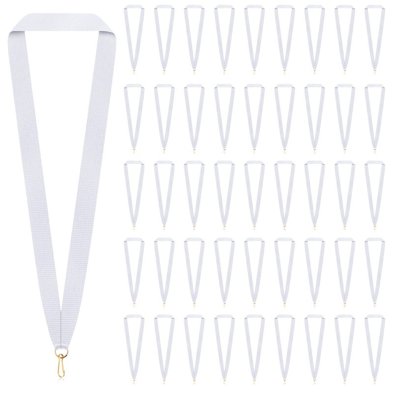 Berlune 100 Pcs Neck Ribbon with Snap Clips Blank Medal Solid Award Ribbon Lanyards Flat Award Holder for Kids Adults Student Competitions Sports Party Back to School Ceremonies Achievement White - Image 2