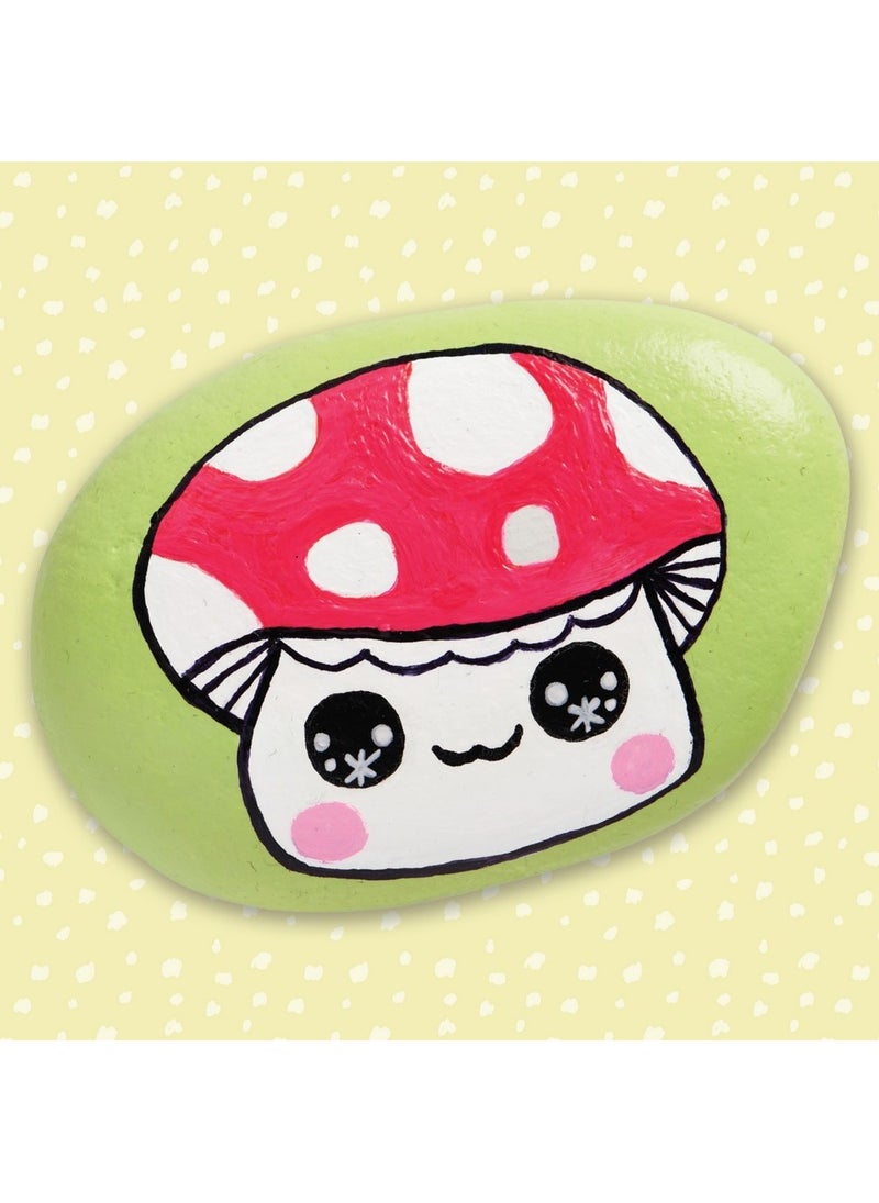 Hinkler طقم رسم الصخور كاواي من هينكلر زاب! - مجموعة فن الصخور افعلها بنفسك تشمل 5 صخور نهرية، 6 ألوان طلاء، فرشاة طلاء، قلم تحديد أسود وكتاب من 32 صفحة، اصنع تصاميم كاواي الرائعة، مجموعة حرفة ممتعة للأطفال، رسم الصخور الملون، هدية لعشاق كاواي - Image 4