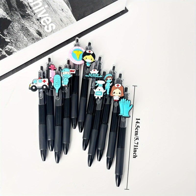 8 Random Styles Retractable Gel Ballpoint Pen Black Ink Medical Use For Doctors Nurses Office Gift - Image 2