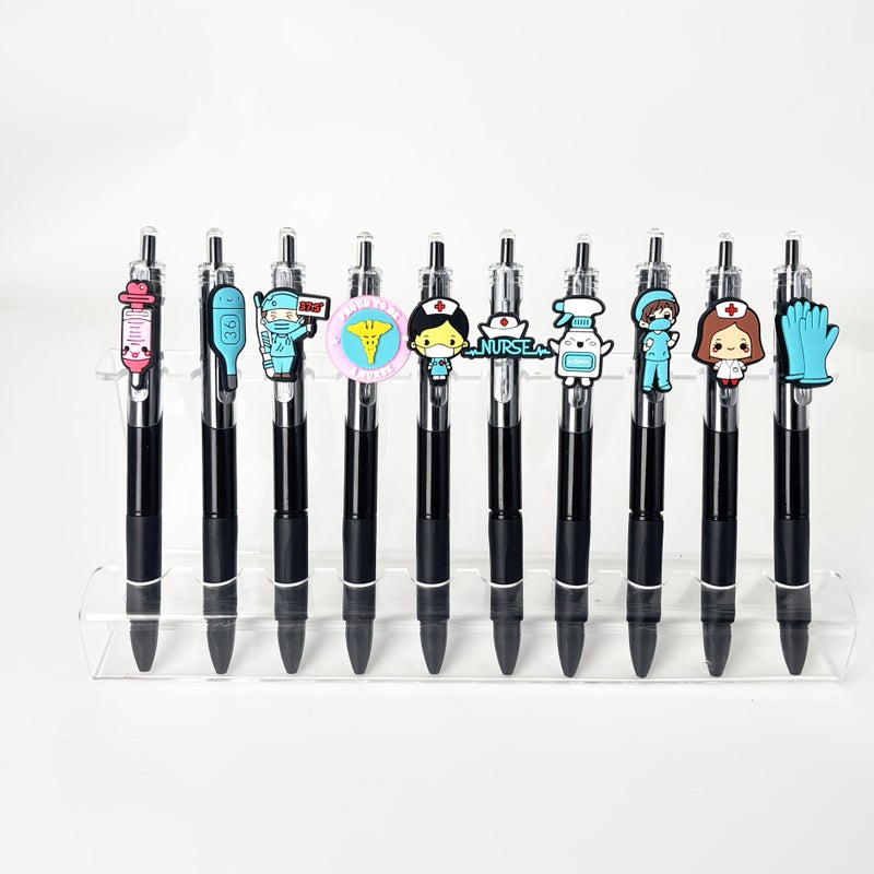 8 Random Styles Retractable Gel Ballpoint Pen Black Ink Medical Use For Doctors Nurses Office Gift - Image 3