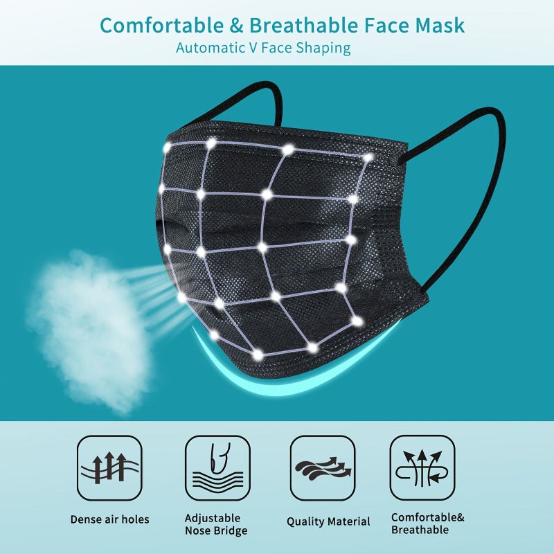 Disposable Black Face Masks Individually Packed 42PCS Breathable Portable Unisex - Image 4