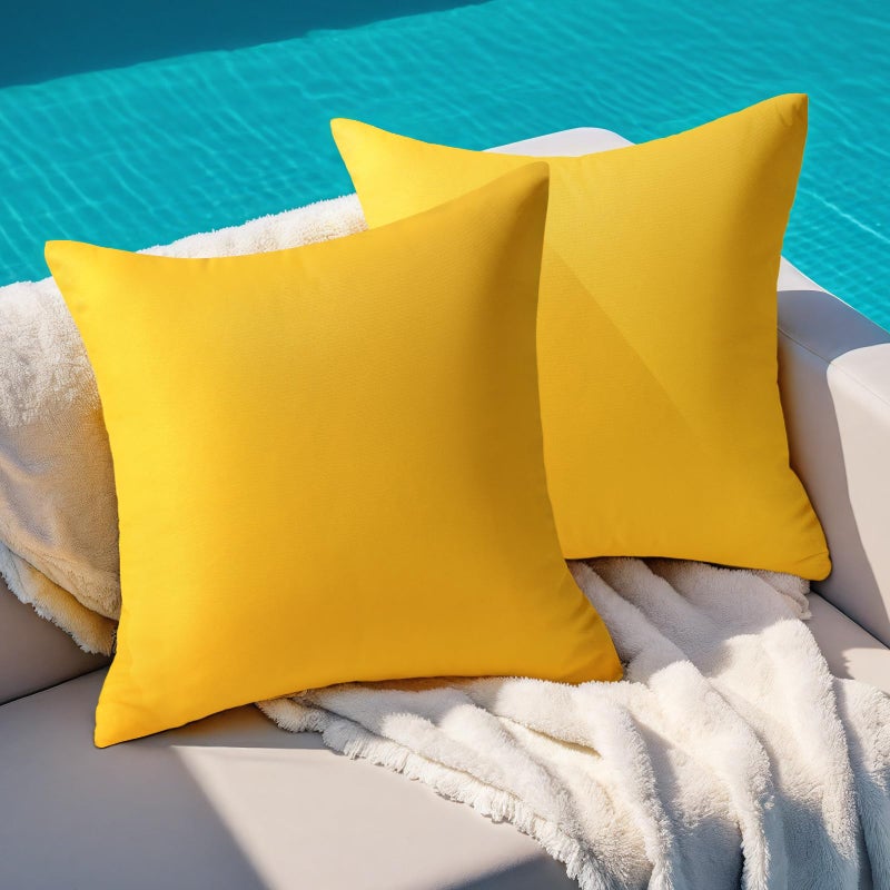 Premillow Outdoor Pillow Covers Set of 2, Decorative Farmhouse Waterproof Pillow Covers, Solid Linen Pillowcase Cushion Covers for Patio Garden Balcony Couch Sofa 18x18 inch, Yellow - Image 1