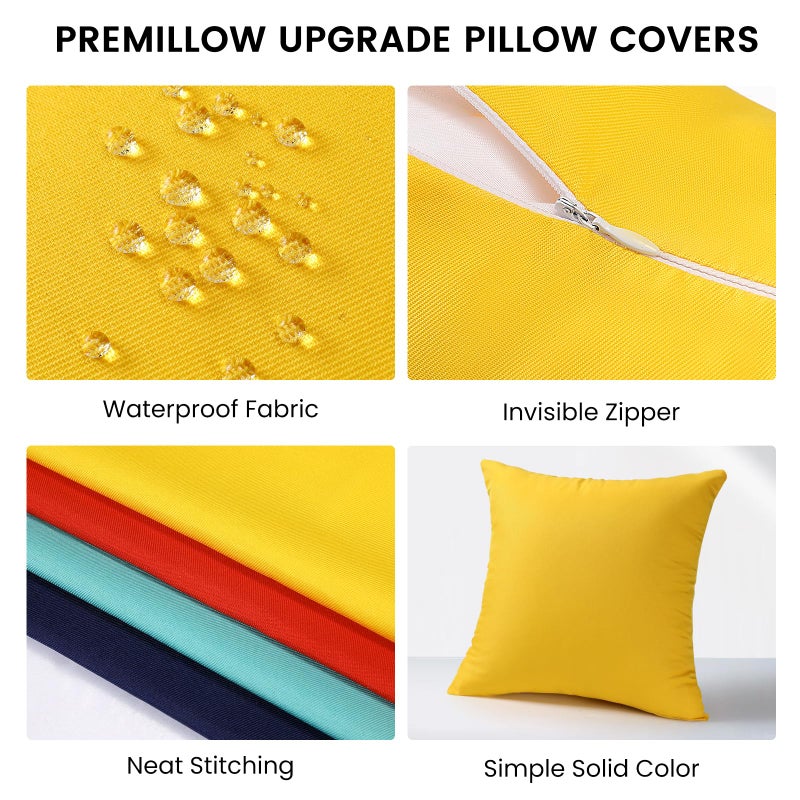 Premillow Outdoor Pillow Covers Set of 2, Decorative Farmhouse Waterproof Pillow Covers, Solid Linen Pillowcase Cushion Covers for Patio Garden Balcony Couch Sofa 18x18 inch, Yellow - Image 3