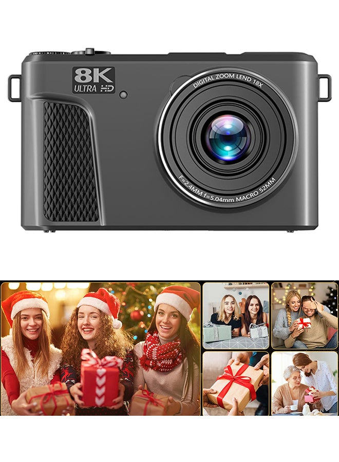 Generic 8K Digital Camera for Photography, 88MP WiFi Vlogging Camera for YouTube with 18X Digital Zoom & 3" 180°Flip Screen, Autofocus Vlog Cameras with Lens Cap, Wide Angle & Macro Lens,128GB Card, 2 Batteries - Image 5