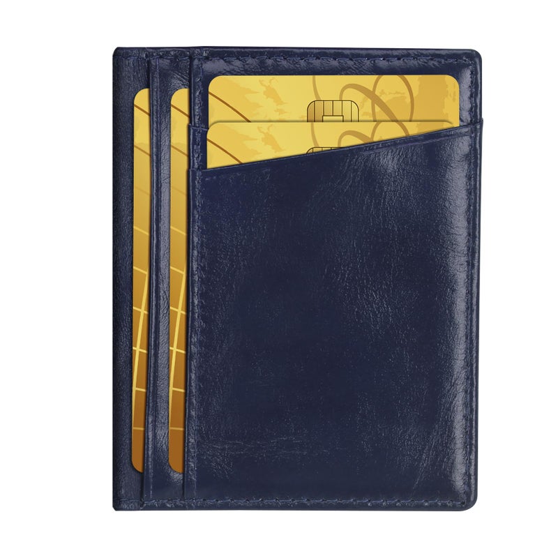 Unaone Slim Minimalist Wallet - Premium Leather RFID Blocking Front Pocket Wallets with 8 Card Slots and 2 ID Window, Dark Blue - Image 1