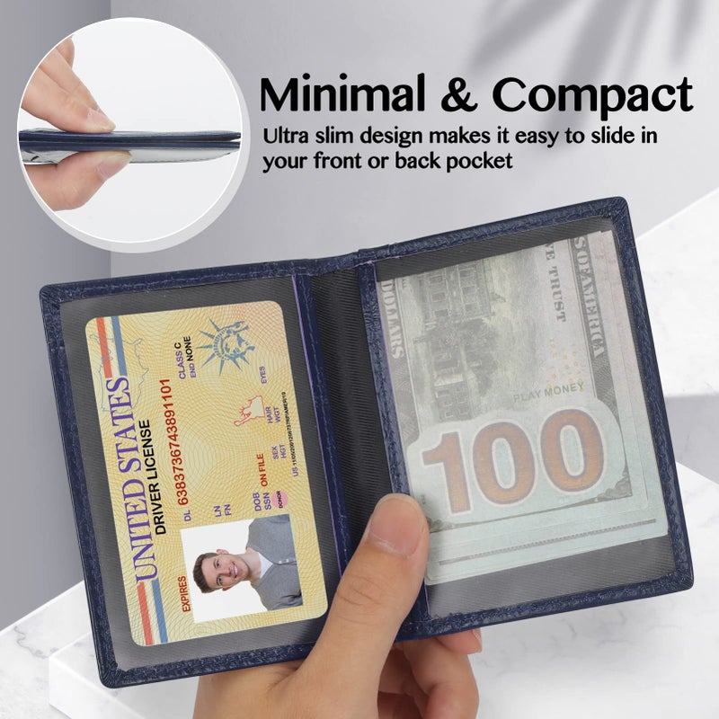 Unaone Slim Minimalist Wallet - Premium Leather RFID Blocking Front Pocket Wallets with 8 Card Slots and 2 ID Window, Dark Blue - Image 5