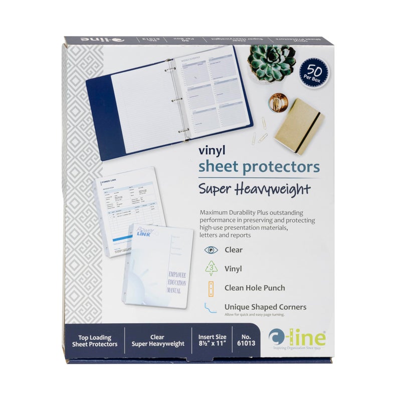 CLine Top Loading Super Heavyweight Vinyl Sheet Protectors NonGlare 85 x 11 Inches 50 per Box 61013