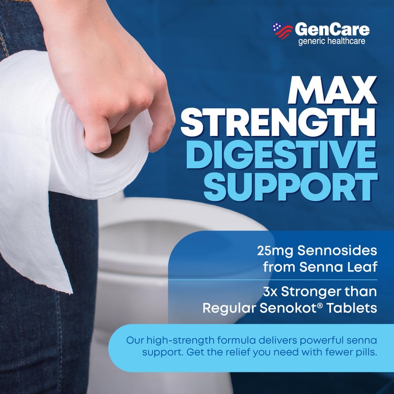 GenCare جين كير - ملين قوي بسعة 25 ملغ (100 قرص) - تخفيف لطيف للإمساك - سينيوديدات USP ملينات منشطة - حبوب هضم - تخفيف طبيعي أثناء النوم - جينيريك إكس لاكس - Image 3