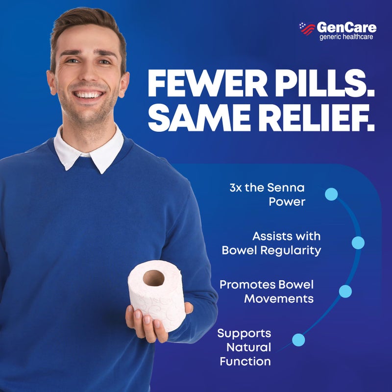 GenCare جين كير - ملين قوي بسعة 25 ملغ (100 قرص) - تخفيف لطيف للإمساك - سينيوديدات USP ملينات منشطة - حبوب هضم - تخفيف طبيعي أثناء النوم - جينيريك إكس لاكس - Image 4