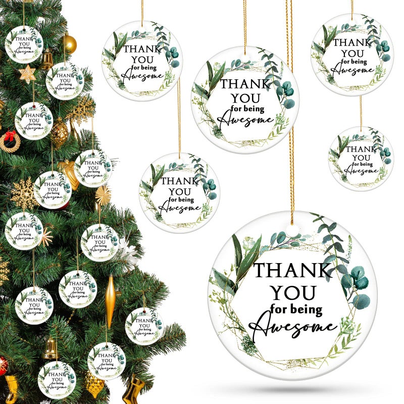 Inbagi 20 Pcs Thank You Ornaments Gifts Bulk for Coworkers Employees Double Sided Thank You for Being Awesome Ceramic Hanging Ornament for Team Secretaries Nurse