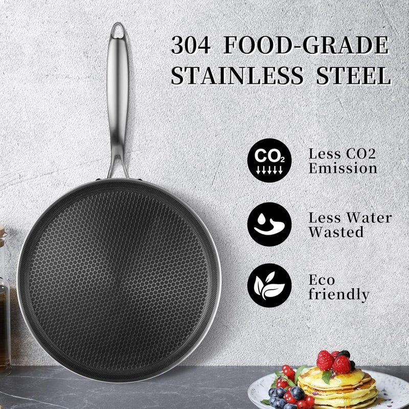 Innerwell Nonstick Crepe Pan 12 inch Stainless Steel Crepe Pan Honeycomb Coating Flat Skillet Tawa Dosa Tortilla Pan,Omelet Pan with All Stove Tops Available, Induction Compatible - Image 3