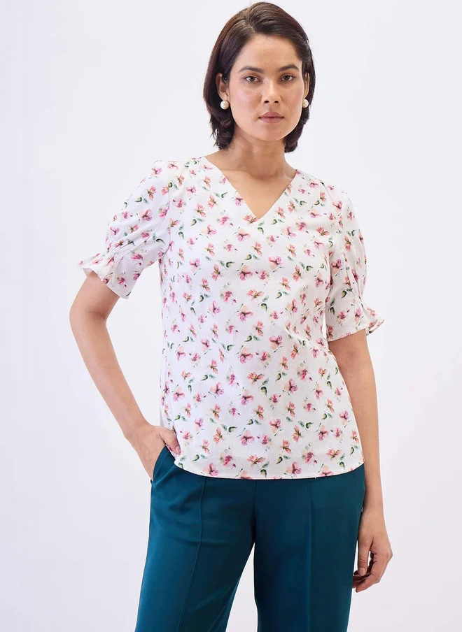سولت اتاير SALT ATTIRE Floral Print Puff Sleeve Top