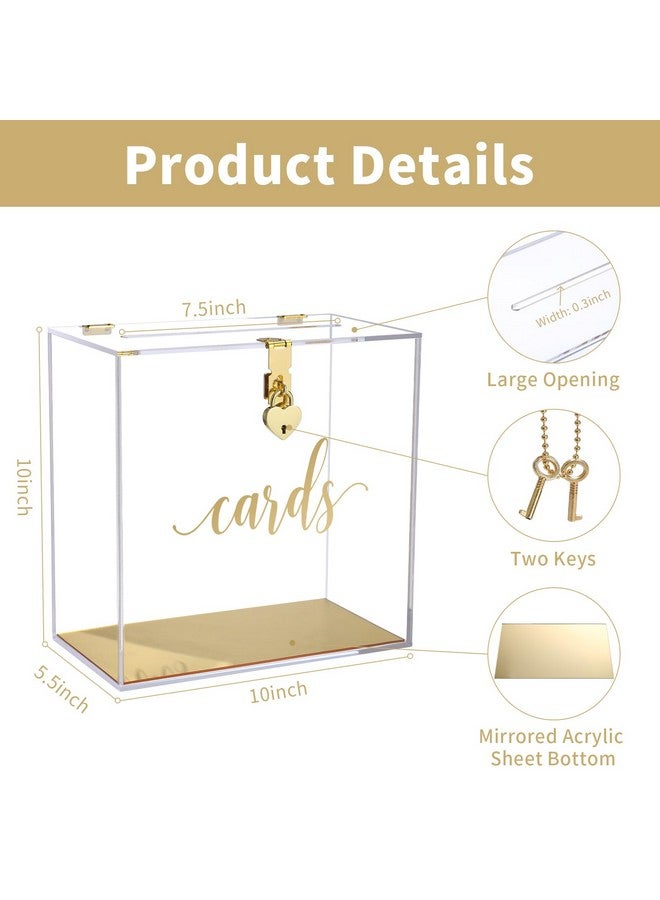 UNIQOOO UNIQOOO Clear Acrylic Card Box w/Lock, Thick Wedding Box w/Slot Gold Foil Print, Large 10x10x5.5 in, for Reception Decoration Fundraiser Money Box Election Ballot Graduation Keepsake Party Favor  - Image 3