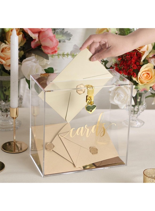 UNIQOOO UNIQOOO Clear Acrylic Card Box w/Lock, Thick Wedding Box w/Slot Gold Foil Print, Large 10x10x5.5 in, for Reception Decoration Fundraiser Money Box Election Ballot Graduation Keepsake Party Favor  - Image 4