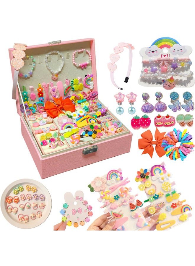 SeunKieer Jewelry Box with Hair Accessories for Girls, Hair Clips/Barrettes/Hair Ties/Bows/Toy Rings/Bracelets/Earrings/Hair Ropes/Hair Elastics, Gift Toys for Teen, Girls aged 4 5 6 7 8-12 - Image 1