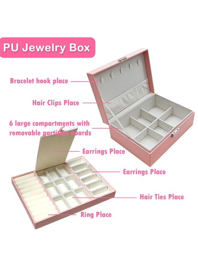 SeunKieer Jewelry Box with Hair Accessories for Girls, Hair Clips/Barrettes/Hair Ties/Bows/Toy Rings/Bracelets/Earrings/Hair Ropes/Hair Elastics, Gift Toys for Teen, Girls aged 4 5 6 7 8-12 - Image 3