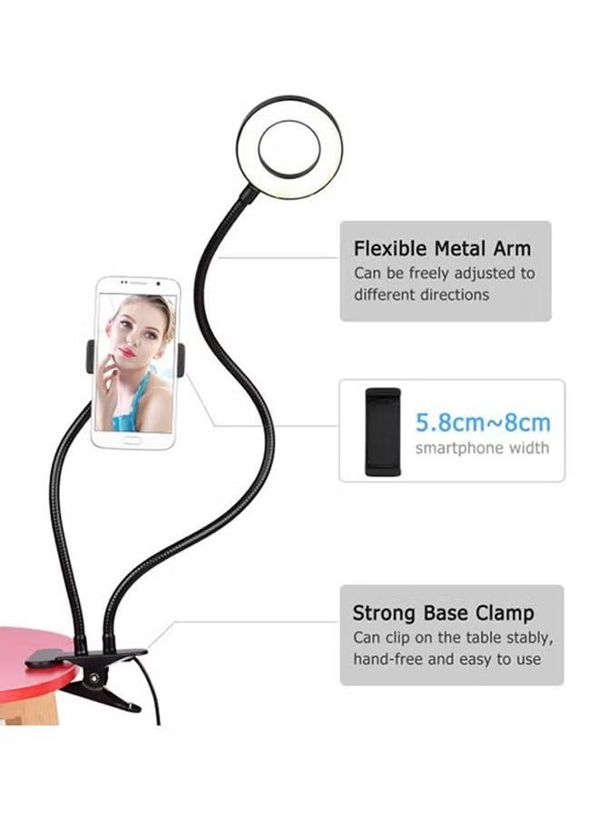 TIGER 2-In-1 LED Ring Light with Cell Phone Holder Stand – Adjustable Brightness, Perfect for Video Calls, Streaming, Selfies, Photography, Compact Design, Black/White - Image 2