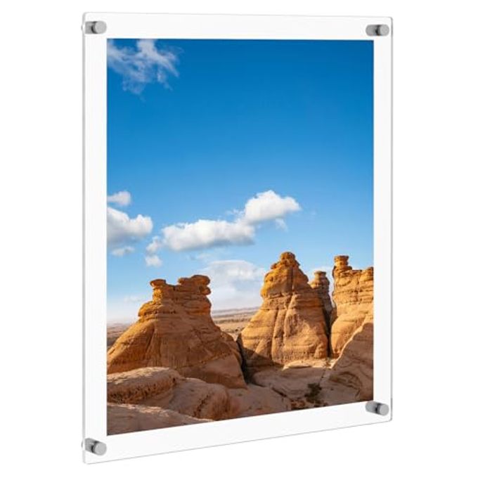 CLEAR ACRYLIC WALL MOUNT FLOATING FRAMELESS PICTURE FRAME UP TO 20X24 PHOTO FOR POSTER PHOTOGRAPHY FRAMESDOUBLE PANELFULL FRAME IS 23X27 INCH