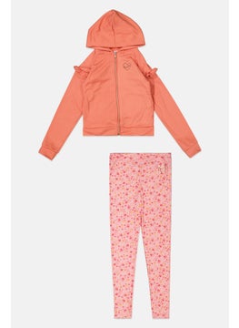 Kids Girl 2 Piece Hoodie And Pants Set, Peach/Pink