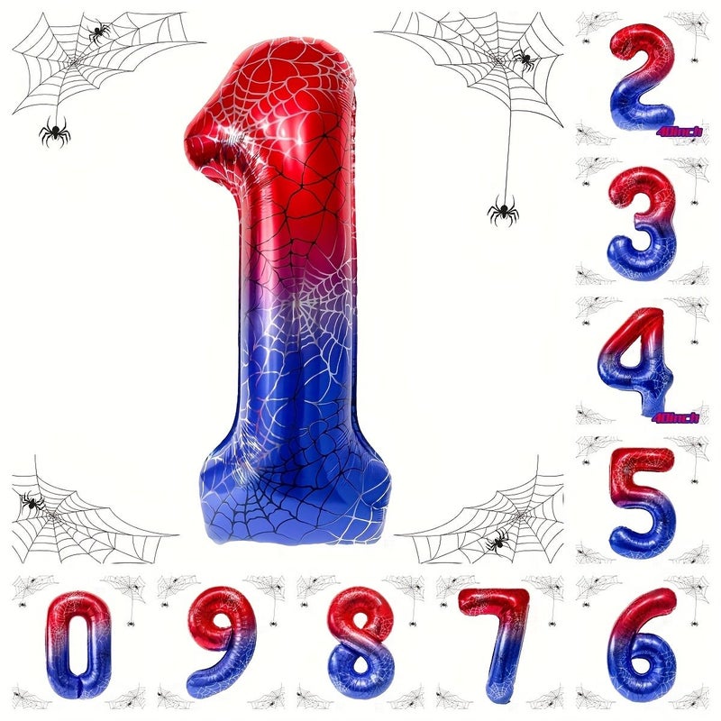 1pc 40 Inches Red Blue Spider Web Number 5 Heroic Birthday Balloon - Image 1