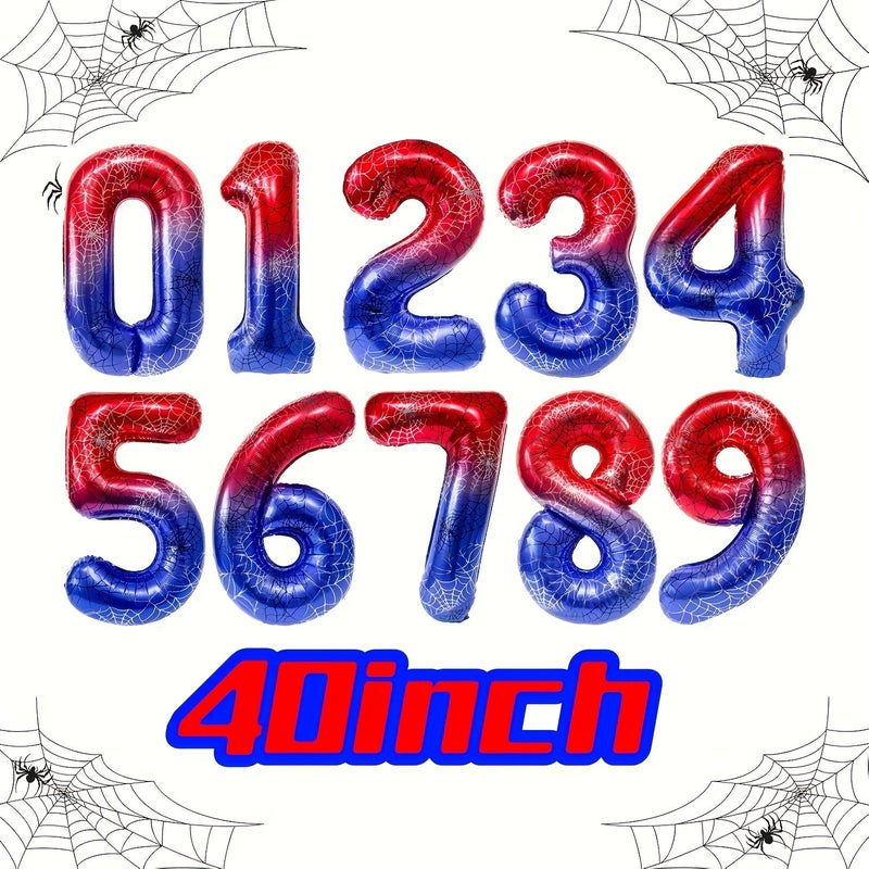 1pc 40 Inches Red Blue Spider Web Number 5 Heroic Birthday Balloon - Image 2