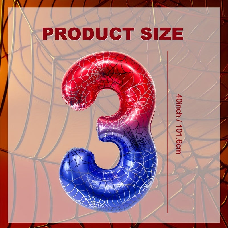 1pc 40 Inches Red Blue Spider Web Number 5 Heroic Birthday Balloon - Image 3