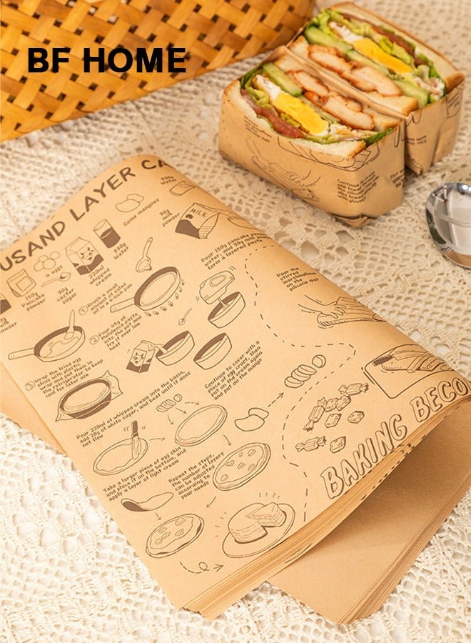 بي أف هوم ٥٠ ورقة من ورق تغليف الساندويتشات، ورق ماص للزيت، ورق تغليف الهامبرغر المنزلي، ورق تغليف الوجبات الجاهزة، ورق تغليف للاستخدام مرة واحدة - Image 1