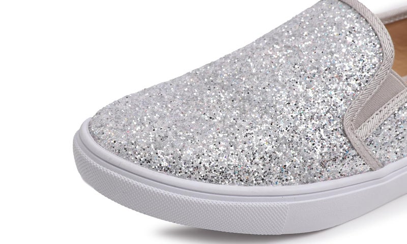 FEVERSOLE Women's Fashion Slip-On Sneaker Casual Flat Loafers Silver Pure Size 9 M US - Image 5