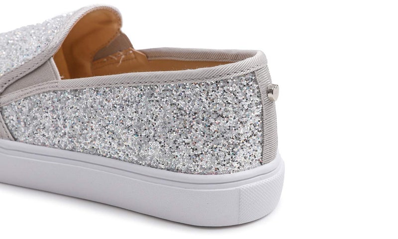 FEVERSOLE Women's Fashion Slip-On Sneaker Casual Flat Loafers Silver Pure Size 9 M US - Image 4