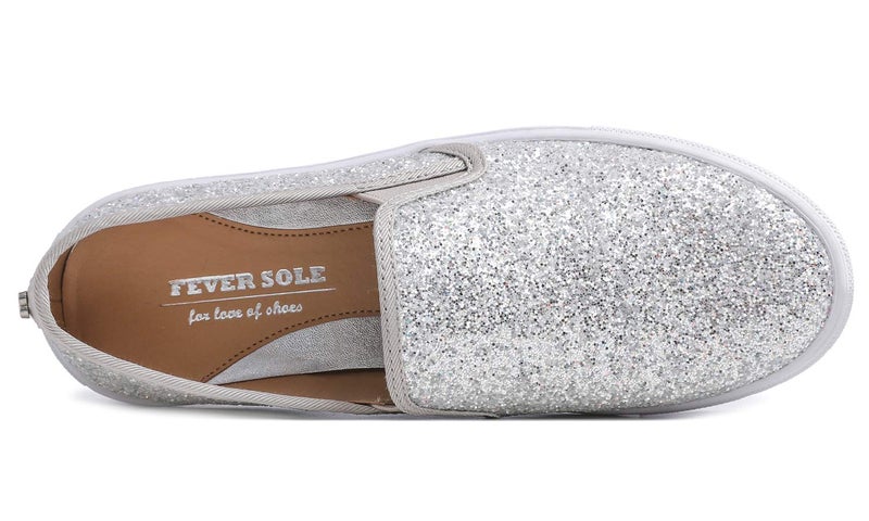 FEVERSOLE Women's Fashion Slip-On Sneaker Casual Flat Loafers Silver Pure Size 9 M US - Image 2