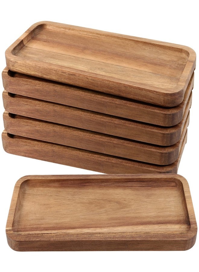 FUNSUEI 11.8 x 5.1 Inches Set of 6 Wooden Serving Platters, Acacia Wooden Serving Trays with Grooved Design, Rectangular Wood Platters for Fruit, Cookie, Bread, Vegetable, Salad - Image 1