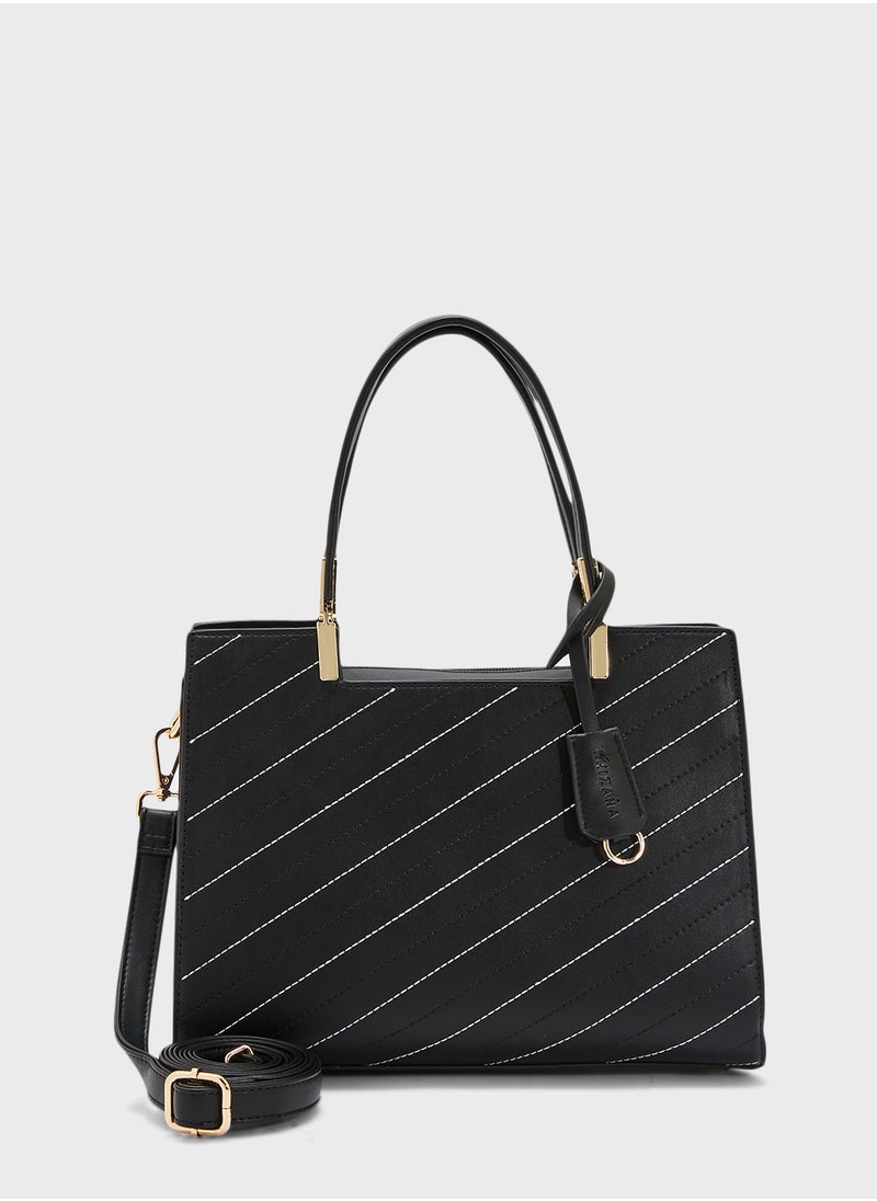 Khizana Stitch Detail Satchel Bag With Fob  - Image 1