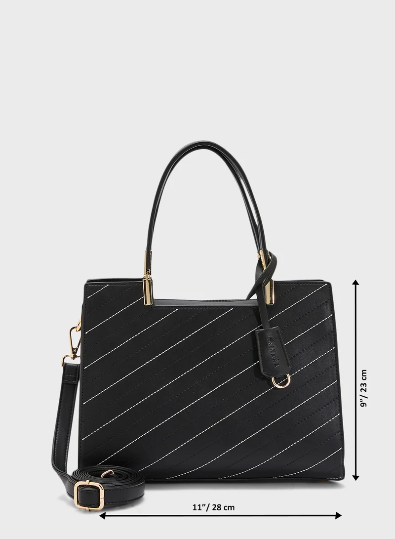 Khizana Stitch Detail Satchel Bag With Fob