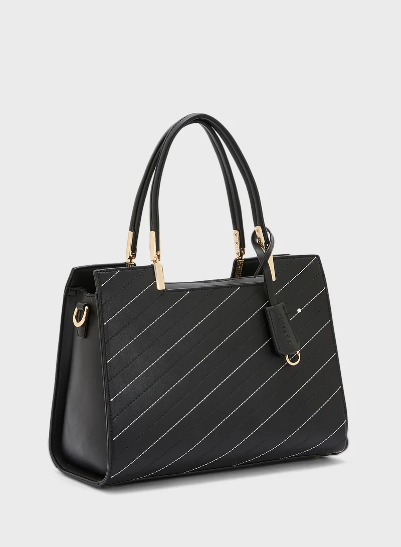 Khizana Stitch Detail Satchel Bag With Fob
