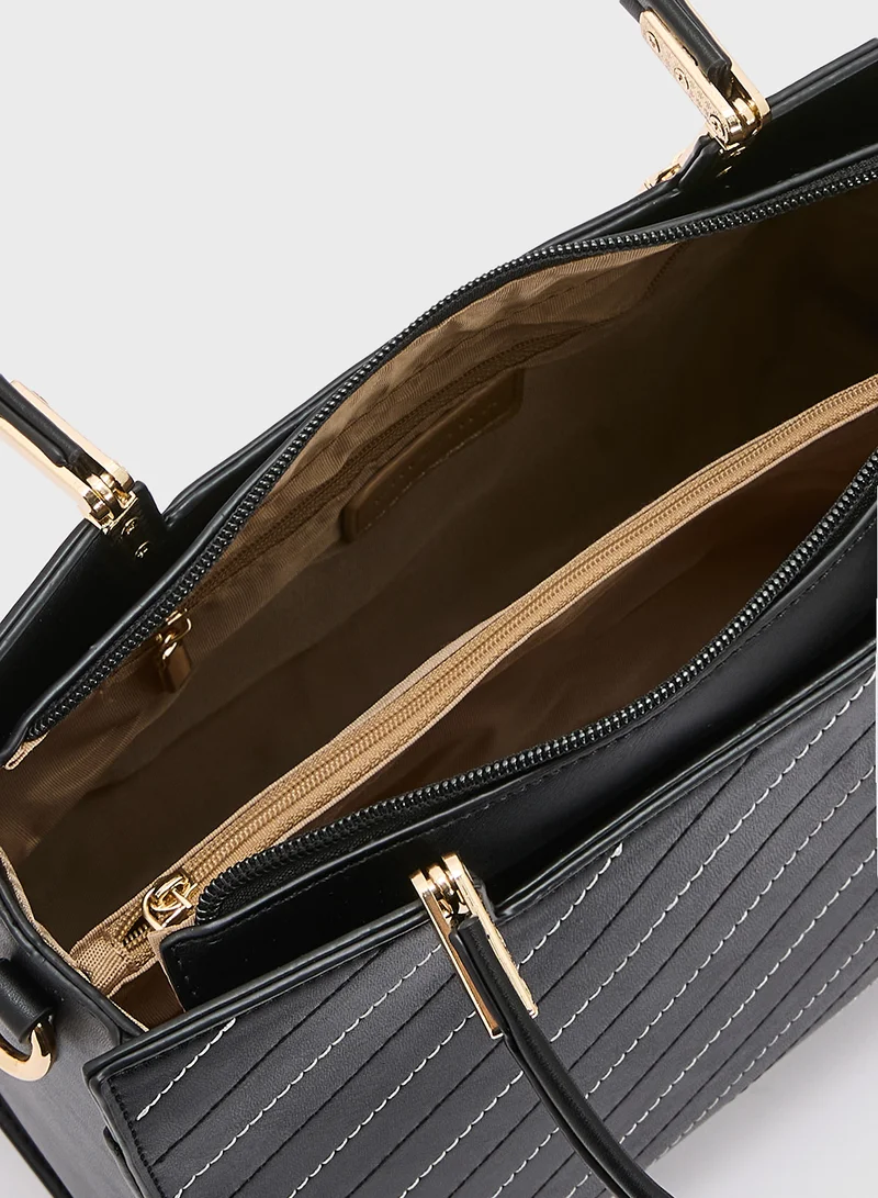 Khizana Stitch Detail Satchel Bag With Fob