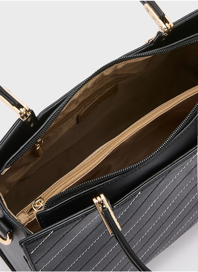 Khizana Stitch Detail Satchel Bag With Fob  - Image 5