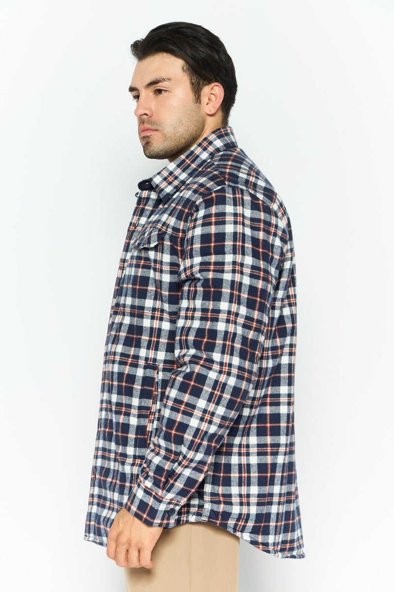 Rainforest Men Regular Fit Checkered Long Sleeve Jacket Shirt, Navy - Image 2