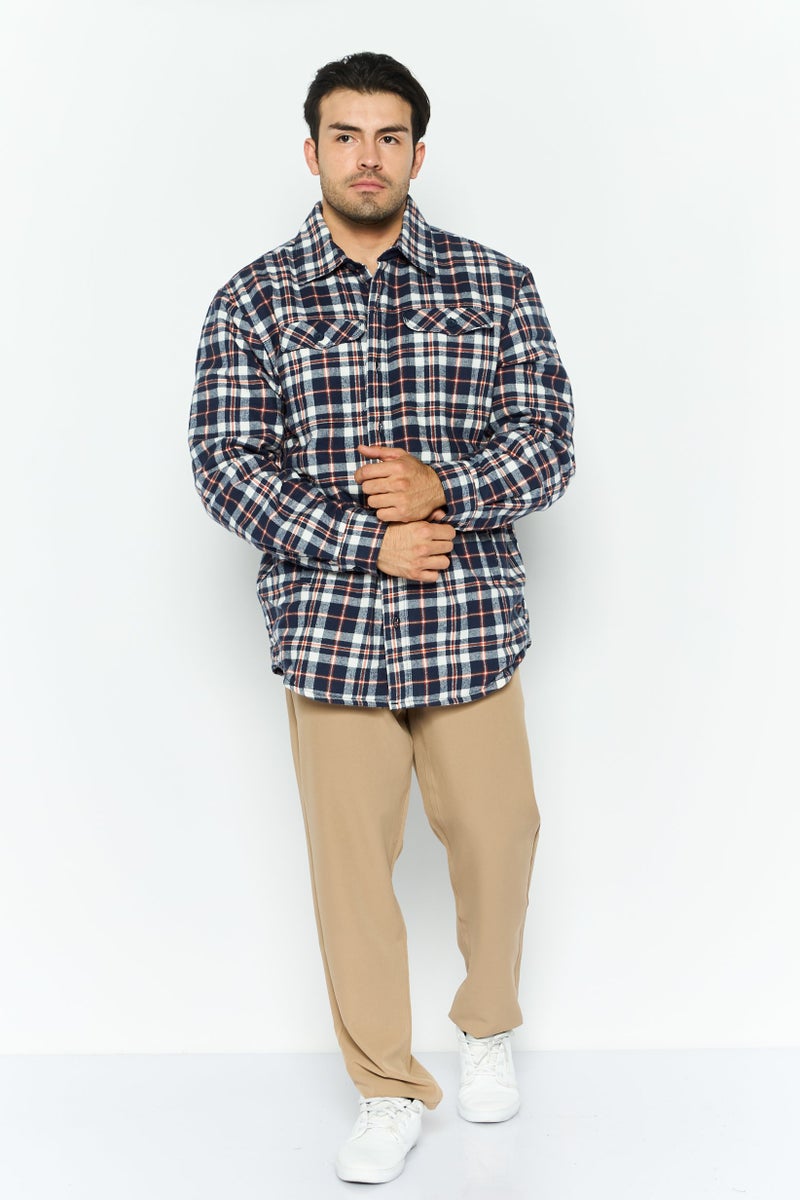 Rainforest Men Regular Fit Checkered Long Sleeve Jacket Shirt, Navy - Image 4