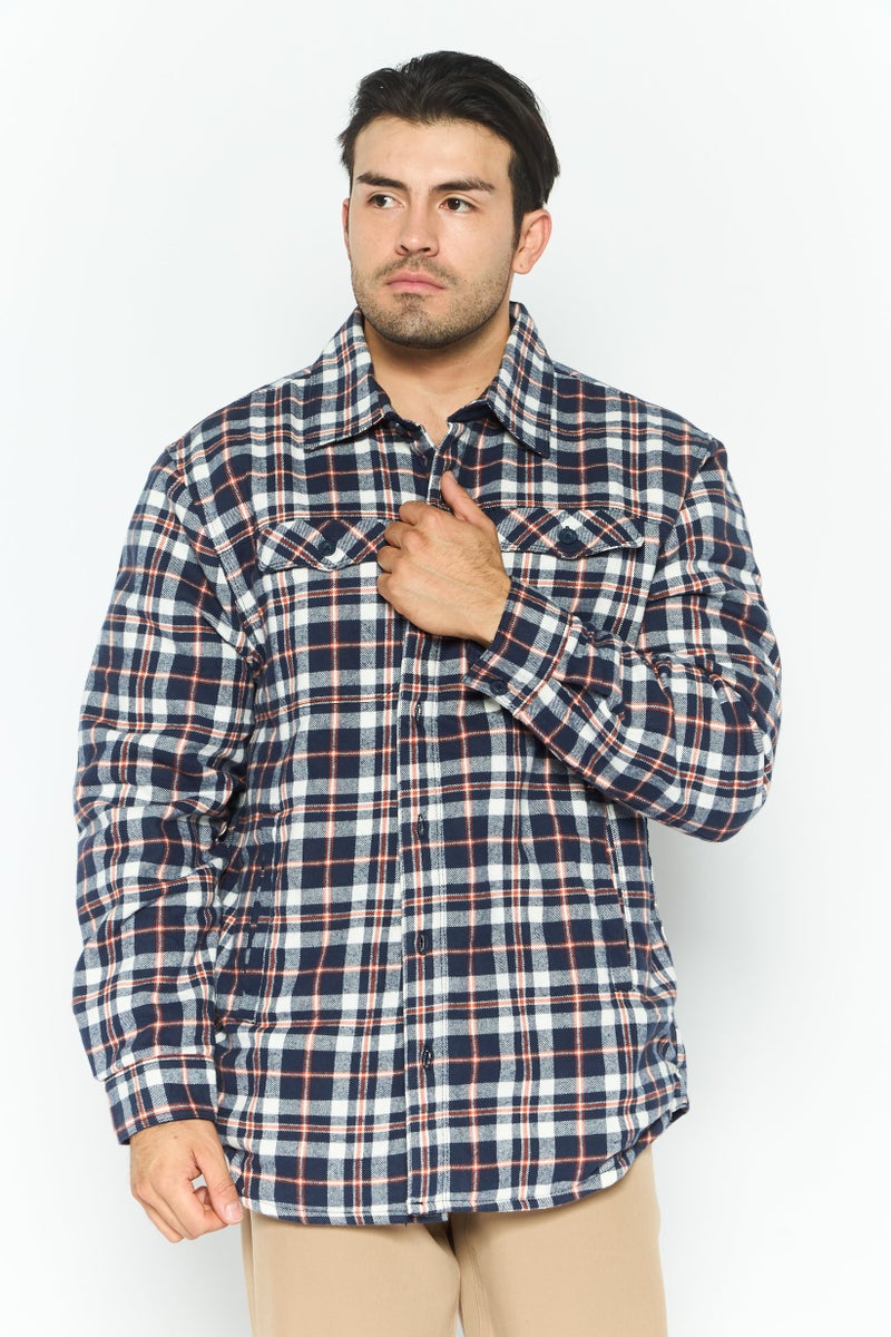Rainforest Men Regular Fit Checkered Long Sleeve Jacket Shirt, Navy - Image 1