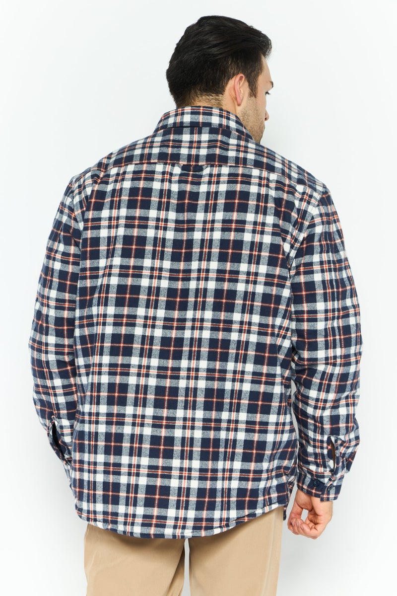 Rainforest Men Regular Fit Checkered Long Sleeve Jacket Shirt, Navy - Image 3