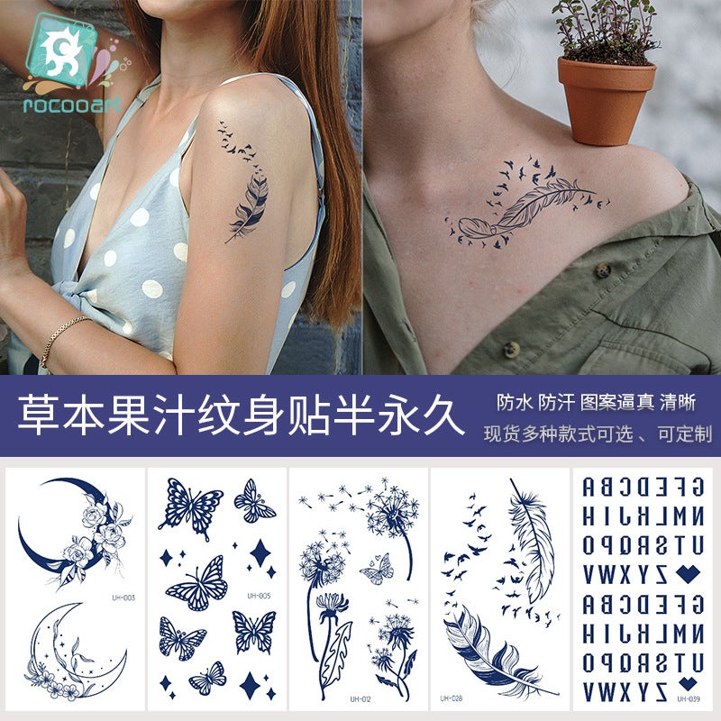 Direct Selling Juice Herbal Tattoo Waterproof Semi-Permanent Flower Arm Long-Lasting Reflective Stickers Butterfly - Image 2