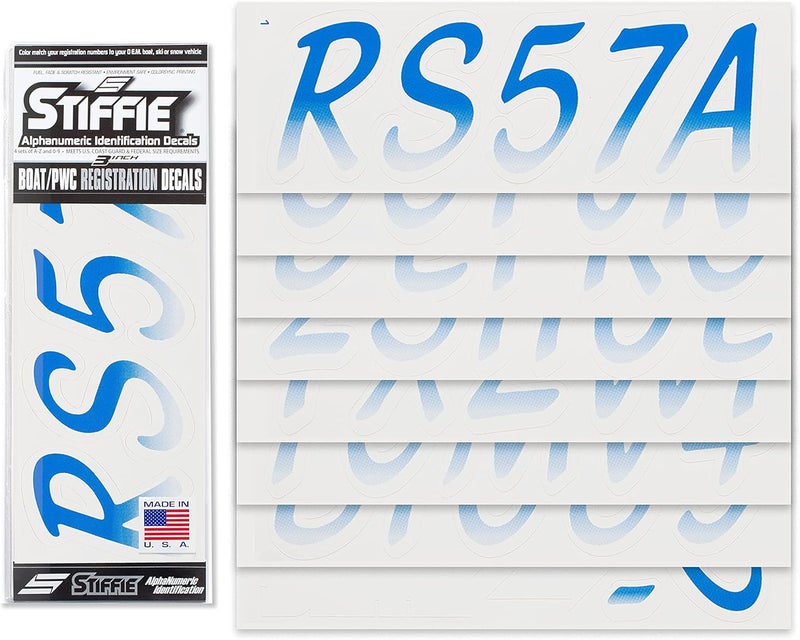 Stiffie Whipline Blue/White 3" Boat & PWC Registration Decals • Numbers Letters Stickers - Image 2