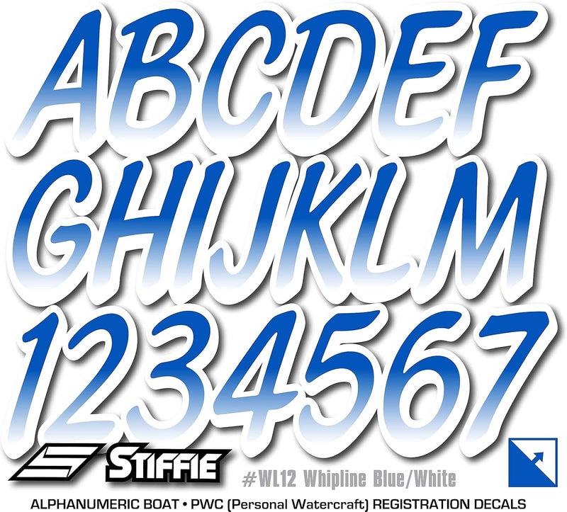 Stiffie Whipline Blue/White 3" Boat & PWC Registration Decals • Numbers Letters Stickers - Image 5