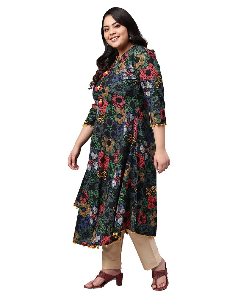 Yash Gallery Women's Plus Size Cotton Printed Regular Fit Anarkali Kurta For Women (275Yk146Multi_Multi_Xxxxx-Large) - Image 4
