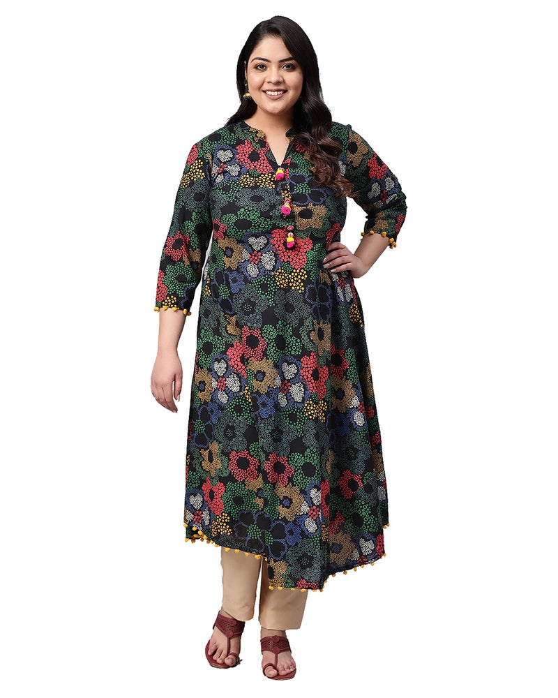 Yash Gallery Women's Plus Size Cotton Printed Regular Fit Anarkali Kurta For Women (275Yk146Multi_Multi_Xxxxx-Large) - Image 1