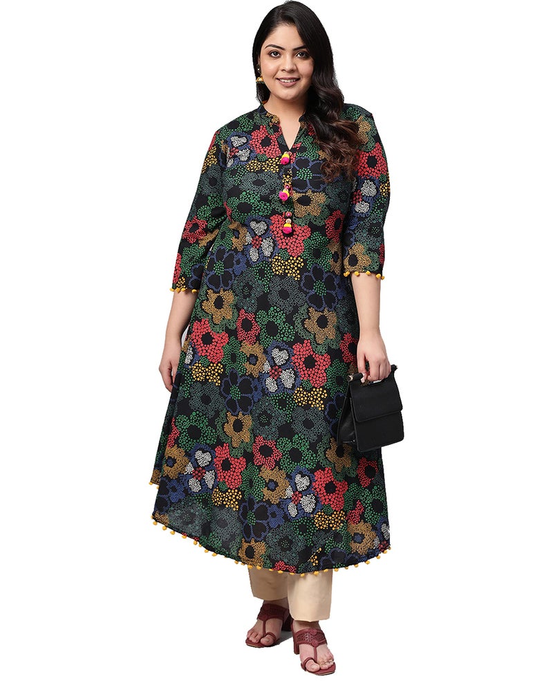 Yash Gallery Women's Plus Size Cotton Printed Regular Fit Anarkali Kurta For Women (275Yk146Multi_Multi_Xxxxx-Large) - Image 2