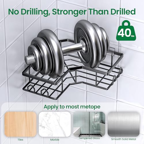 QHMCHLDZ Adhesive Shower Caddy, 4 Pack Corner Bath Organizer, Rustproof Stainless Steel Shower Shelves with Large Capacity, No Drilling Shelves for Bathroom Storage, Home, Kitchen Décor - Image 3