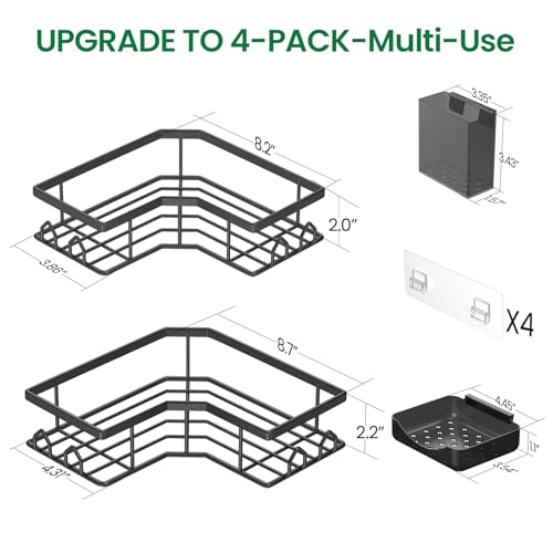 QHMCHLDZ Adhesive Shower Caddy, 4 Pack Corner Bath Organizer, Rustproof Stainless Steel Shower Shelves with Large Capacity, No Drilling Shelves for Bathroom Storage, Home, Kitchen Décor - Image 2