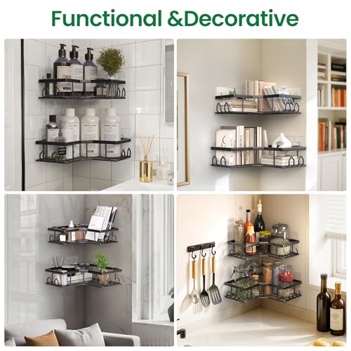 QHMCHLDZ Adhesive Shower Caddy, 4 Pack Corner Bath Organizer, Rustproof Stainless Steel Shower Shelves with Large Capacity, No Drilling Shelves for Bathroom Storage, Home, Kitchen Décor - Image 5